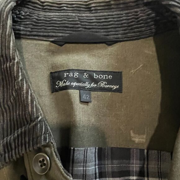 Rag & Bone x Barneys Olive Waxed Cotton Chore Jacket Corduroy Collar Men’s 42 - Picture 3 of 14